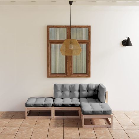 Salon de jardin 4 pcs Ensemble Table et Chaise de Jardin - avec coussins Bois de pin massif BV512196 - BonneVie (1/5)