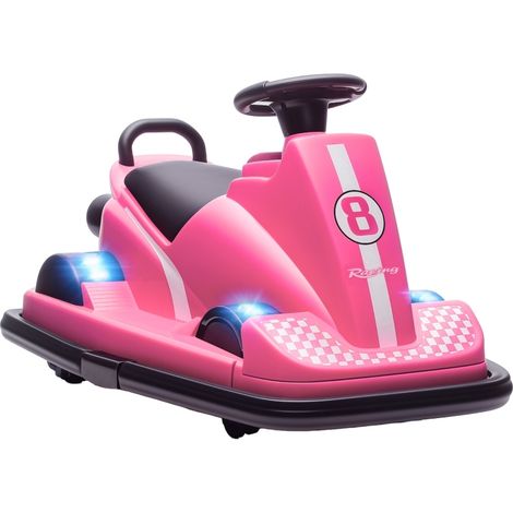 Autoscooter enfant 360° avec volant, LED, musique, démarrage doux, batterie 6V, siège de course rose, jusqu’à 30 kg, pour 3 à 8 ans  CHICFURN (1/5)