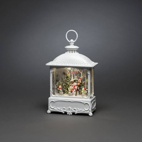 Konstsmide 4396-200 Lanterne à LED Pères-Noël avec oiseaux blanc chaud LED blanc rempli d'eau, minuteur, enneigé, avec (1/3)