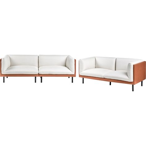 Conjunto de sala de estar sofá 2 plazas 3 plazas tapizados tela de poliéster patas de hierro negras muebles sala de estar blanco crema y marrón Vorgod