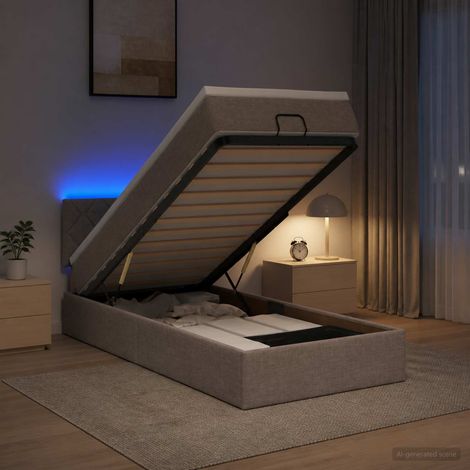 Cama tipo otomana con colchón y LED Topo 90 x 200 cm Tela (1/5)
