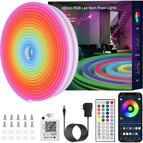 Bande lumineuse LED de 15 m (50 pi), ruban néon RGB, étanche IP67 pour une utilisation extérieure, avec contrôle par application/télécommande infrarouge, sécable, idéale pour une chambre ou une salle 