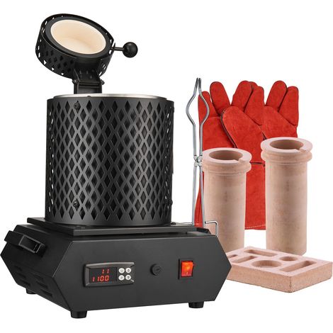 Four de Fusion d'Or 1350W, 1150°C Max, Numérique avec Creusets Céramique 1kg et 3kg, Pinces et Gants, pour Or, Argent, Aluminium, Cuivre (1/5)