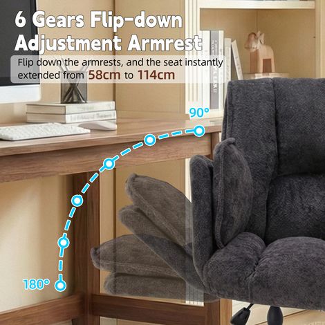Fauteuil de bureau pivotant, chaise ergonomique à roulettes, siège de travail réglable en hauteur, accoudoirs rabattables, capacité 150 kg, noir. (1/5)