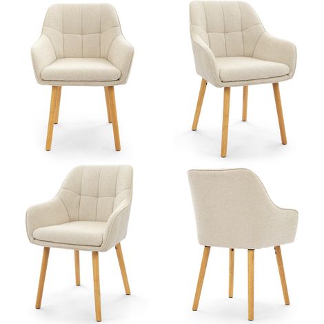 Goeurvant Sillas de comedor con reposabrazos, Chenilla Blanco Crema, Acolchado 7cm - Set de 4 (1/5)