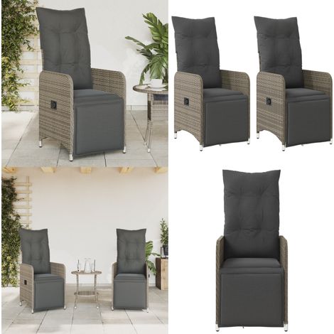 Gartensessel mit Kissen 2 Stk. Verstellbar Grau Poly Rattan - Gartenstuhl - Lounge Chair - Relaxsessel - Outdoor Möbel - Gartenmöbel - Home & Living (1/5)