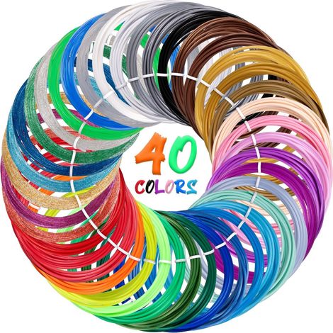 40 couleurs 3D Stylo Filament PLA 1,75 mm - Stylo d'impression 3D - Recharges de filament compatibles avec MYNT3D SCRIB3D - Ne convient pas au Filapen - Chaque couleur 3M - Total 394 pieds (1/5)