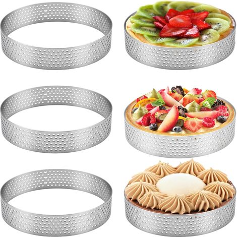 6 Pièces Cercle à Tartelette, Ø 8 cm Cercle à Pâtisserieen, Moule Tarte en Acier Inoxydable 430, Cercle a Tarte Perforé pour Pâtisseries, Mousse, Mini Gâteaux, Mini Pizzas, Muffins