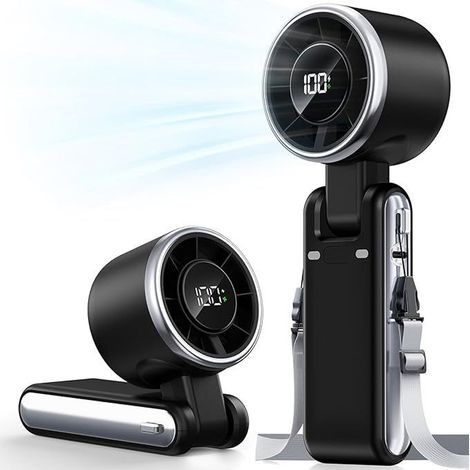 Ventilateur Portable à Main, Ultra Rapide, 5 Vitesses, Batterie Rechargeable, Ventilateur de Poche avec Technologie Turbo pour Extérieur, Voyage, Noir (1/5)