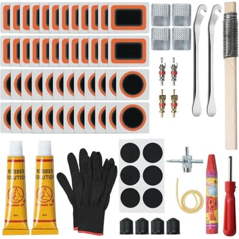 Kit de réparation de crevaison vélo 125 pièces, kit de réparation pneu vélo avec 102 rustines, kit d'urgence pour chambre à air, pour vélo, VTT, bateau gonflable. (1/5)