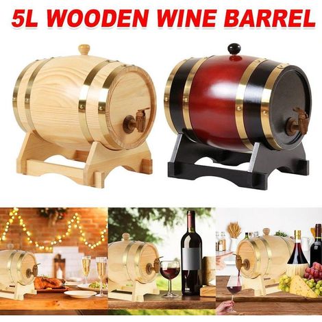 Fût en bois de 5 litres pour le stockage de vin, whisky, rhum, bière et autres spiritueux, en bois vintage. (1/5)