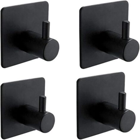 Juego de 4 ganchos adhesivos 3M, para pared de baño, para toallas de cocina, para colgar cuadros (no requiere perforación), gancho autoadhesivo de acero inoxidable, negro. (1/4)