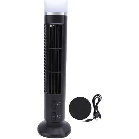 Ortviai Ventilateur sur pied sans pale USB pour bureau et chambre – silencieux (34 dB), compact, avec lumière LED intégrée, noir (1/5)