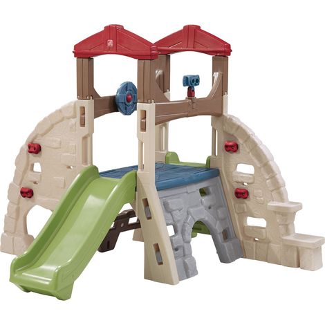 Aire de jeux Alpine Ridge avec toboggan – 5 murs d'escalade – Poids max 27,2 kg – Tunnels à ramper – Pour enfants jusqu'à 27,2 kg – Step 2 - Step2
