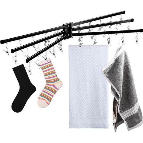 Perchero secador de calcetines - Acero inoxidable - Secado eficiente - Diseño resistente al viento - 43,9 cm de alto - Negro (1/5)
