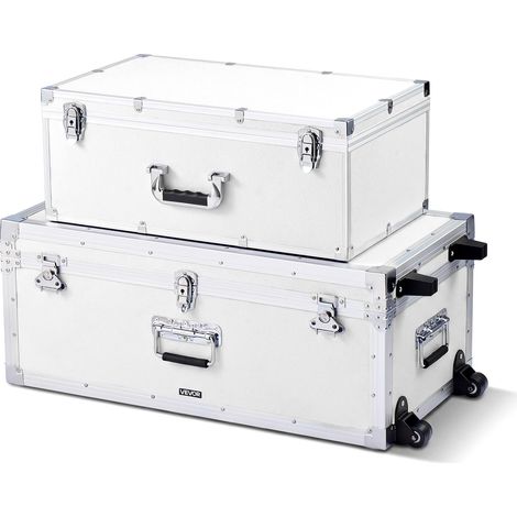 Lot de 2 Caisses de Transport, Coffre de Rangement à Roulettes avec 3 Poignées Métalliques, Valises pour Voyage, Stockage, Décoration de Maison, Cadre en Métal, Cadenas à Combinaison, Blanches (1/5)