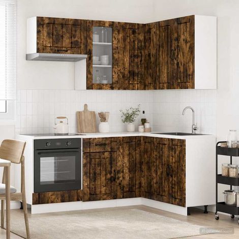 vidaXL Unité de cuisine LUCCA 8 pcs Chêne fumé Bois d'ingénierie (1/5)