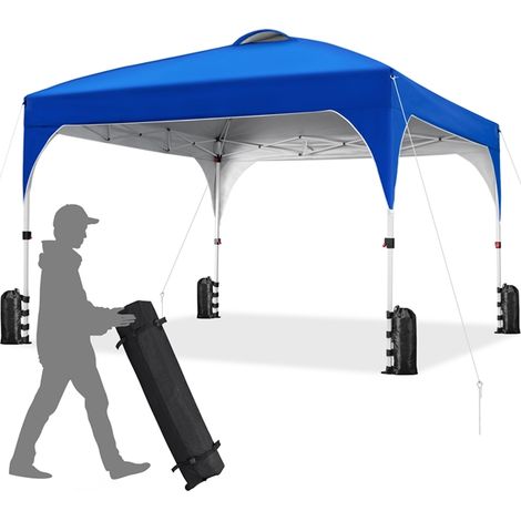 Yaheetech Gazebo da Giardino 3 x 3 M Impermeabile Pieghevole Tendone in Ferro e Tela Oxford con Paletti/Corde per Spiaggia/Uso Commerciale/Patio/Campagna/Veranda Blu