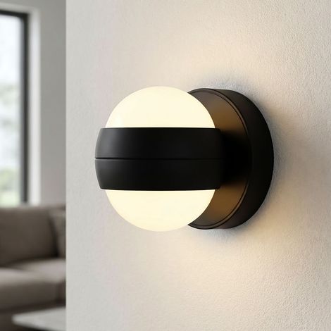 Wandlampe Wandleuchte Flurlampe Touchdimmer Akkuleuchte opal schwarz D 10 cm