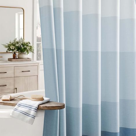 Rideau Douche 180x200 cm Tissus Lavable Bleu Ombre Rideau de Douche pour Baignoire, Déperlant Shower Curtain Textile Polyester Moderne Lot de 1, Rideau Salle de Bain avec œillets et 12 Anneaux (1/5)