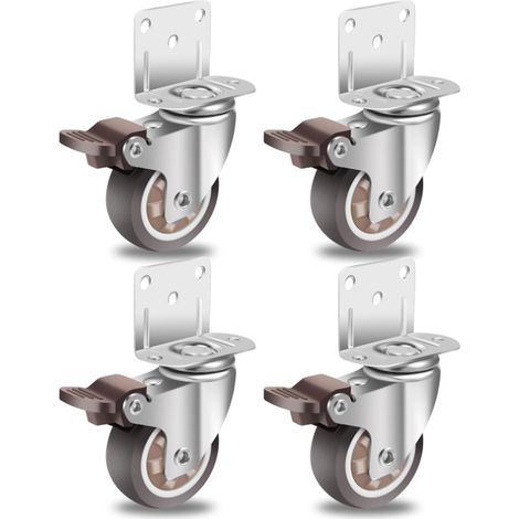 Sollbry Ruedas para muebles de 50 mm con 4 frenos, placa de montaje en L, ruedas de carga, goma para todo tipo de suelos, muebles, estanterías y cajas de juguetes (juego de 4) (1/4)
