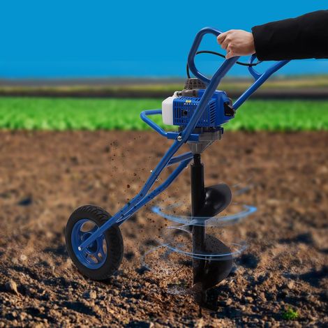Trapano a benzina 63 CC a 2 tempi, perforatore per terreno, trincea a mano, per pali di recinzione, con trapano per agricoltura, silvicoltura (blu) (1/5)