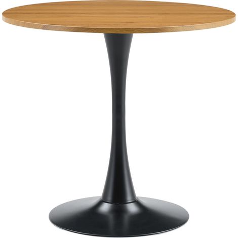 Tavolo da pranzo rotondo design tulipano 80 cm con base in metallo, colore legno (1/5)