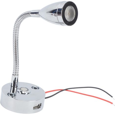 Verchromte LED-Leseleuchte für Wohnmobile, Boote und Yachten, USB-Nachttischlampe für den Innenbereich, 3 einstellbare Farbtemperaturen, Touch-Bedienung, 12–24 V DC (1/5)