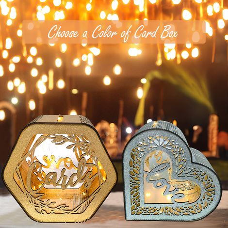 Personalisierte Hochzeitskartenbox im rustikalen Stil, Erinnerungsstück für Empfang und Zeremonie, Holzbox mit 4 m langer Lichterkette (40 LEDs) und Sichtfenster für Hochzeitsfeiern, Babypartys, Flitt (1/2)