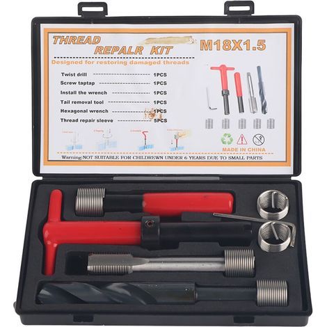 Kit de réparation de filetage 10 pièces, clé de forage torsadée en acier inoxydable, insertion filetée pour voiture M18x1, 5 (1/5)