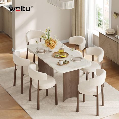 WOLTU Set di 6 Sedie da Pranzo Sedie da Cucina Sedie Sala da Pranzo Moderne Rivestimento in Ciniglia, Gambe in Metallo Effetto Legno Sedie da Salotto per Ristorante, Beige (1/5)