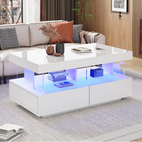 tavolo rettangolare 100x60 con LED lucido bianco OKMYHOME (1/5)