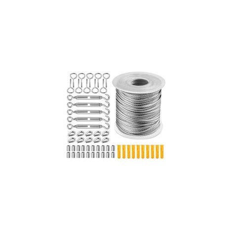 Kit de 57 câbles en acier inoxydable 304, gainés PVC, diamètre 2 mm, longueur 30 m – attaches torsadées et vis à œillet en inox incluses (1/5)