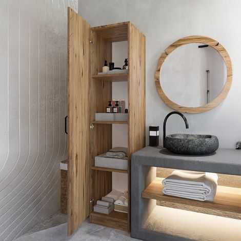 Armario Multiuso 1 Puerta Canelli, 3 Estantes, Una puerta, 4 Compartimentos, 40x182h cm Marrón Nogal (1/5)