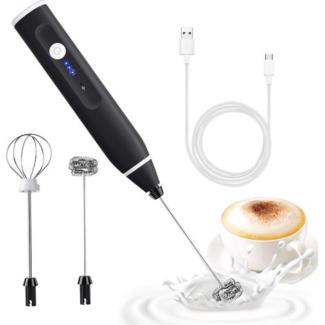 Elektrischer Milchaufschäumer mit Doppel-Schneebesen, USB-aufladbar, 2 in 1, tragbar und kabellos, ideal für Kaffee, Latte Macchiato, Cappuccino und zum Schlagen von Eiweiß. (1/5)