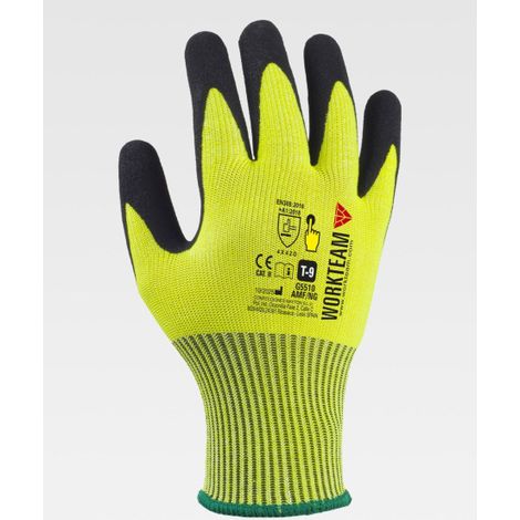 Guantes de 13 galgas, con soporte de diferentes fibras y recubrimiento de nitrilo microporoso WORKTEAM G5510 8 Amarillo flúor / Negro