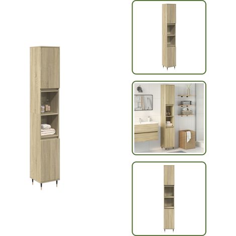 The Living Store Armadietto da Bagno Rovere Sonoma 30x30x190cm Legno Multistrato - Armadio da bagno