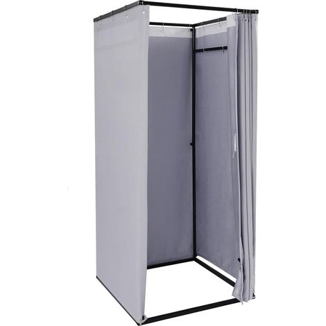 Vestiaire gris foncé, Porte-manteau portable avec rideau d'ombre, rideaux de confidentialité, pour magasins de vêtements, marchés pop-up, studios photo, lieux d'événements 85 x 85 x 200 cm (1/5)