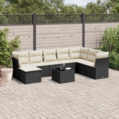 9-tlg. Garten-Sofagarnitur mit Kissen Schwarz Poly Rattan vidaXL (1/3)