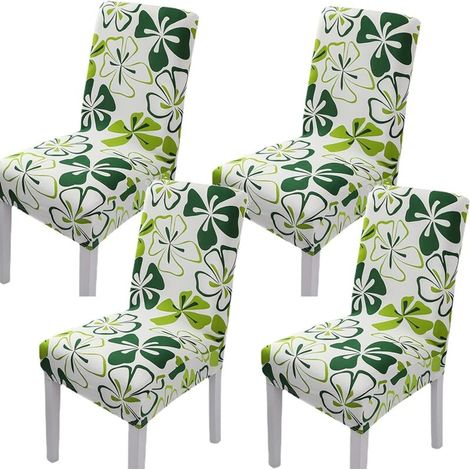 Housse de Chaise Décor 4 pièces Housse de Chaise Stretch-Housse Couverture de Chaise de matériau Spandex avec Bande élastique pour Un Ajustement Universel, très Facile à Nettoyer et Durable（vert）