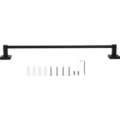Étagère murale noire en aluminium pour salle de bain, porte-serviettes suspendu avec rangement, accessoire mural pratique, support robuste pour serviettes et objets. (1/5)