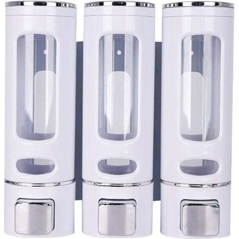 Distributeur de savon400 ML x 3 Distributeur Savon Mural Distributeur Shampoing et Gel Douche Distributeur Savon Douche Double Distributeur de Savon Liquide Mural Manuel Distributeur de Désinfection d (1/4)