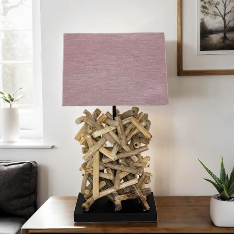 Nachttischleuchte E27 55 cm Grau Natur Stoff Holz Modern Tischlampe (1/5)