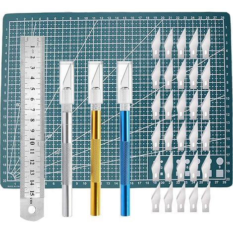 3 Precision Knives with 30 Replacement Blades, DIY Knife, Hobby Knife, Carving Knife, Window Film and Paint Protection Film (Red) (1/5)