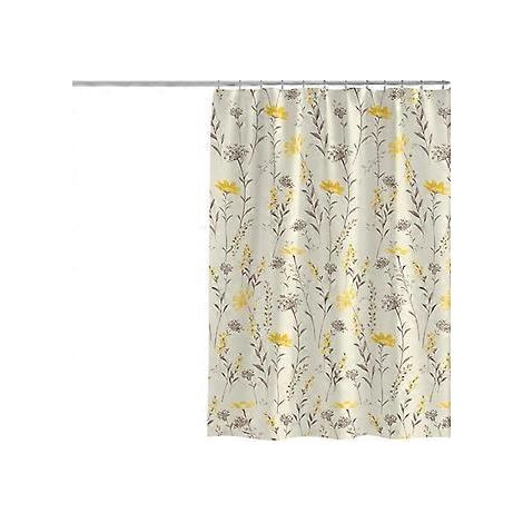 Rideau de douche 100 x 200 cm, motif plantes et fleurs, en polyester épais résistant à la moisissure, doublure imperméable pour la décoration de salle de bain. (1/5)