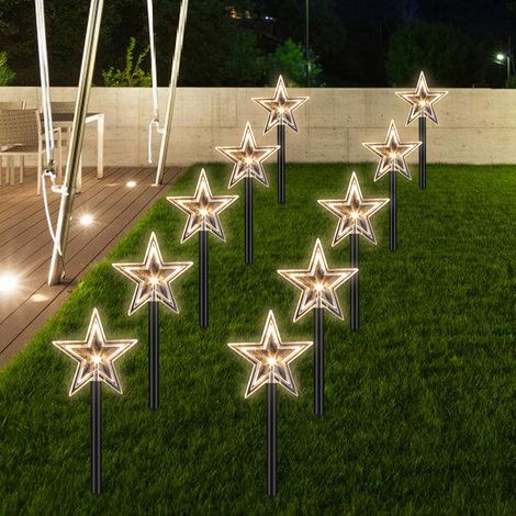 Randaco Lote de 10 estrellas LED de Navidad, guirnaldas luminosas para exteriores, palos luminosos para jardín, decoración de jardín, estrellas solares de Navidad para jardín (1/5)