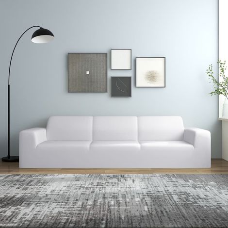 Housse extensible de canapé 4 places Blanc Jersey de polyester - The Living Store (1/5)