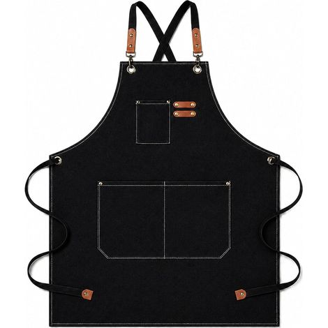 Tabliers de Cuisine 68x76cm Réglable Tablier Barbecue avec 3 Poches Tablier pour Hommes Femmes Tablier Sangles Croisées Tabliers pour Barbecue, Restaurant, Jardin, Café (1/5)