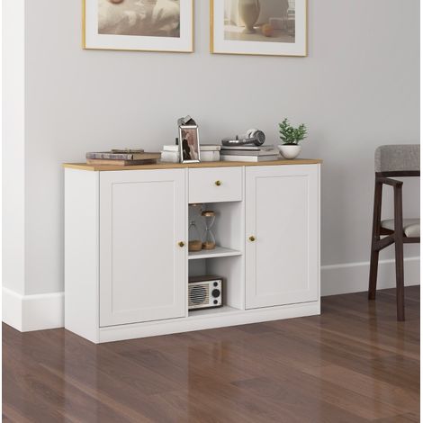 Sideboard 120/35/75,2 cm weiß mit Schublade, 2 Türen und offenen Fächern (1/5)