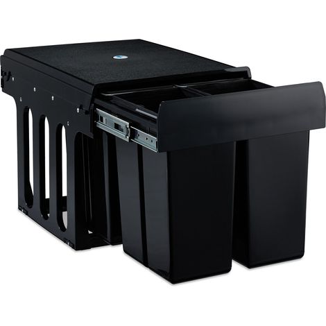 Relaxdays Einbaumülleimer 4-fach, auziehbarer Küchenmülleimer für Unterschrank, 4x 8 Liter, 35,1 x 34,3 x 48 cm, schwarz (1/5)